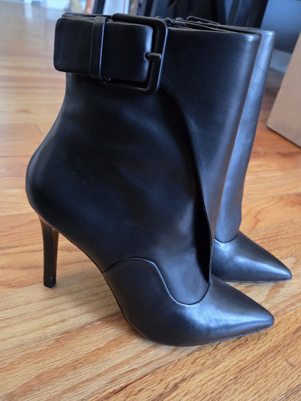 Pour La Victoire Black Pointed Stiletto Buckle Ankle Boots